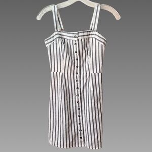 Ivy & Main White & Navy Blue Striped Button-Front‎ Dress - XS